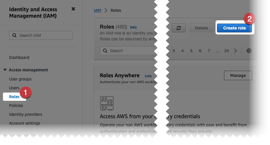 Screenshots of creating a role