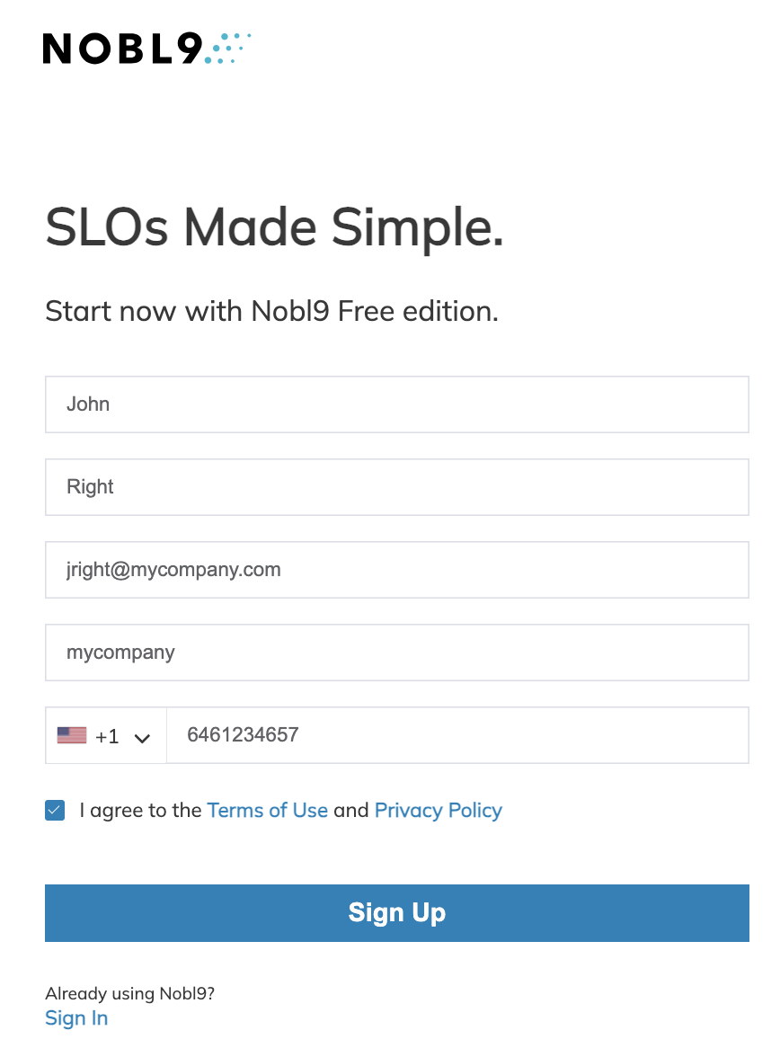 Nobl9 Account Signup